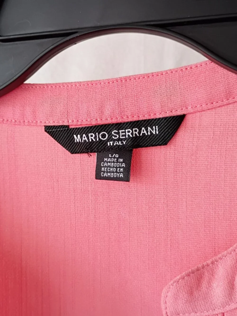 Mario Serrani Italy Pink Button Front Blouse L Roll Tab Sleeve Lightweight